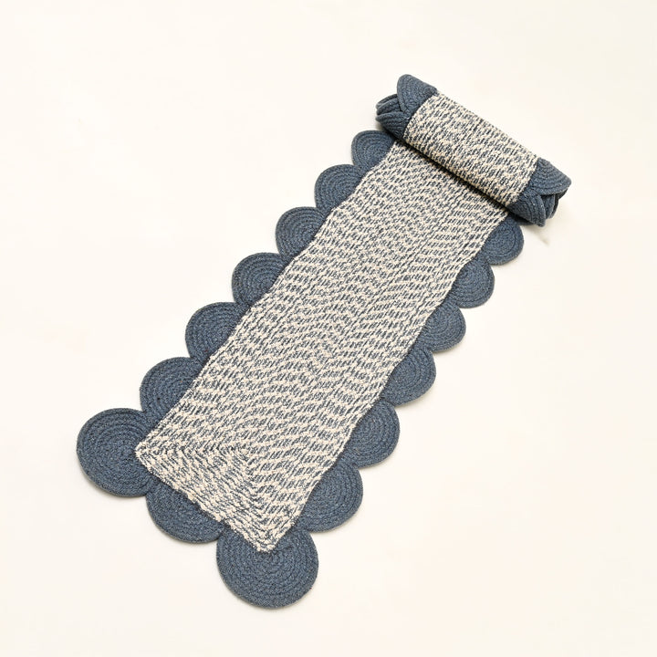 Blue Cotton Braided Table Runner 14x72 in – Handcrafted Natural Dining and Console Table Decor