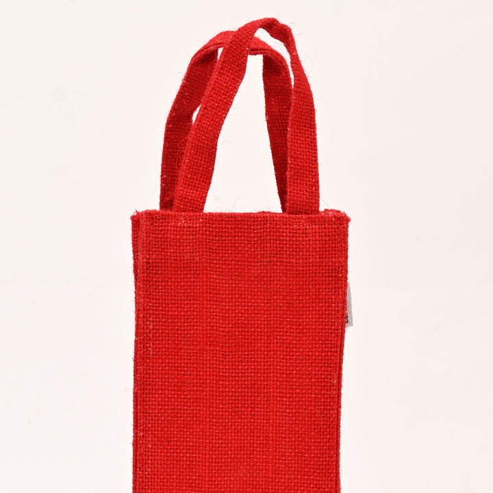 Premium Red Laminated Jute Gift Bag with Sparkling Sequin Design - Wine Bag