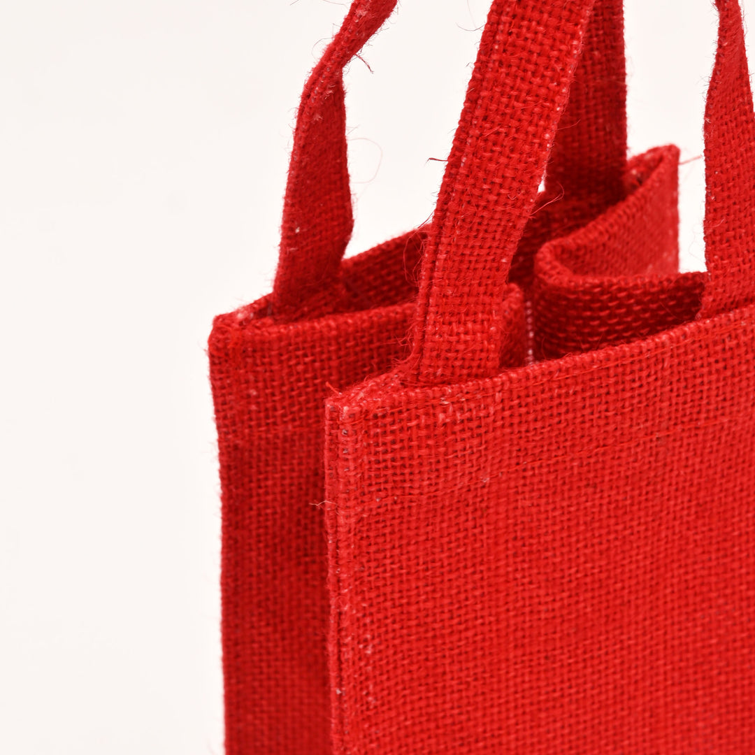Premium Red Laminated Jute Gift Bag with Sparkling Sequin Design - Wine Bag