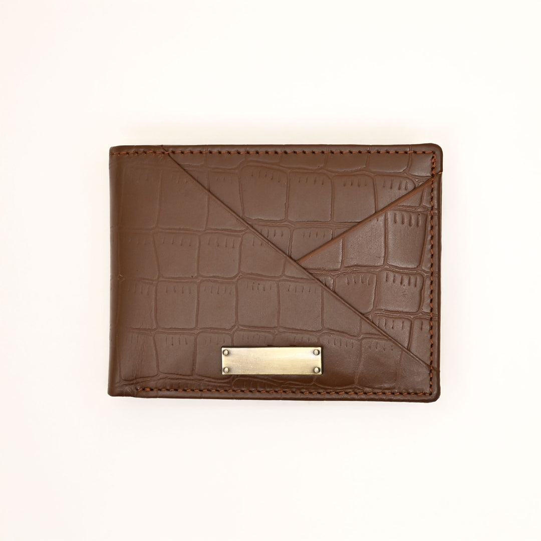 Leather Wallet 1B Brown – Croc-Look Nappa Leather Men’s Wallet with Coin Pocket & 6 Card Slots