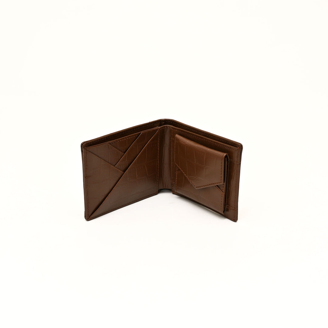 Leather Wallet 1B Brown – Croc-Look Nappa Leather Men’s Wallet with Coin Pocket & 6 Card Slots