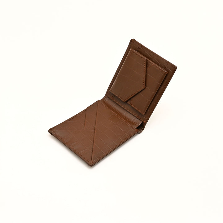 Leather Wallet 1B Brown – Croc-Look Nappa Leather Men’s Wallet with Coin Pocket & 6 Card Slots