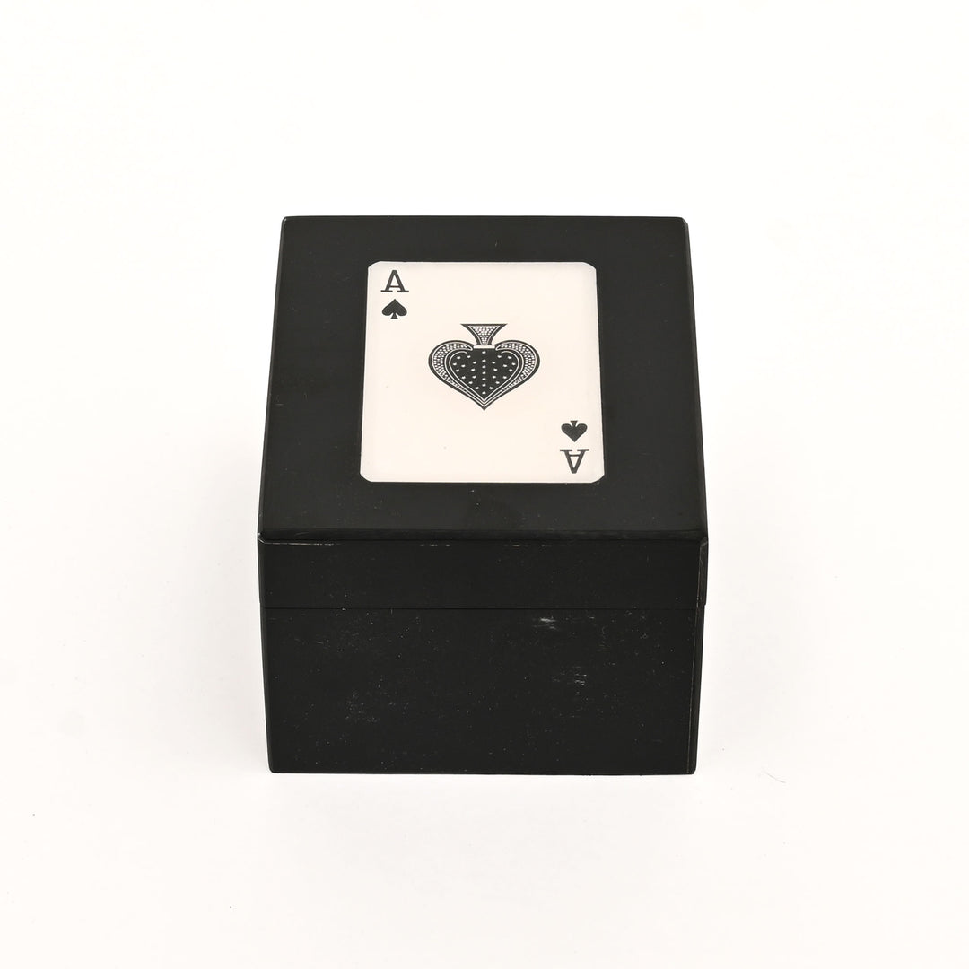 Black Resin Triple Slot Playing Card Box with Ace Design