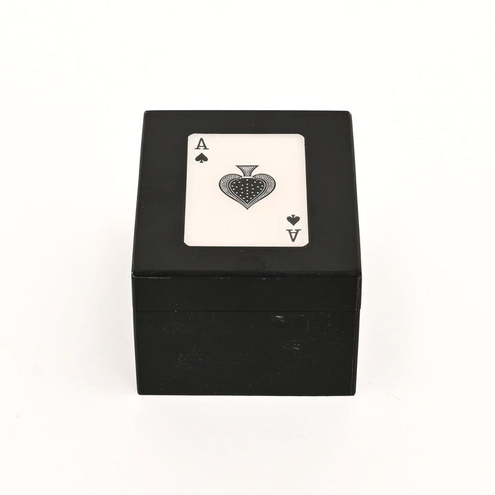 Black Resin Triple Slot Playing Card Box with Ace Design