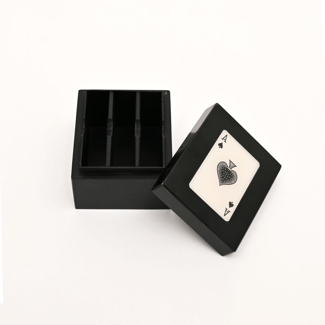 Black Resin Triple Slot Playing Card Box with Ace Design
