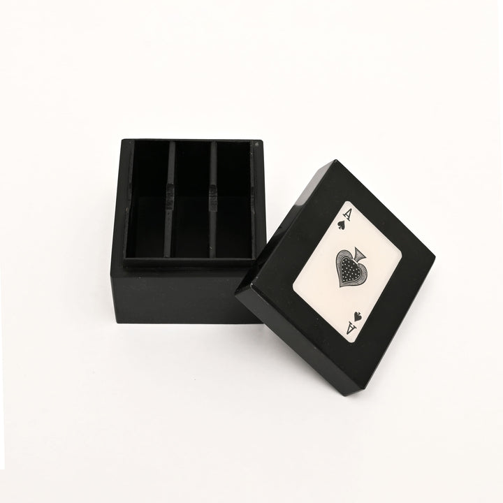 Black Resin Triple Slot Playing Card Box with Ace Design