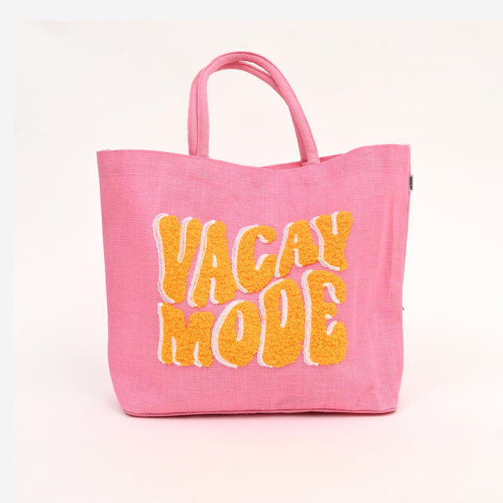 Blush Vacay Mode Beach Tote – Chic Multi-Color Jute Bag