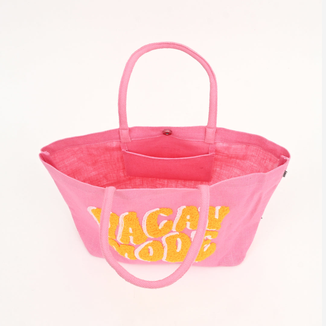 Blush Vacay Mode Beach Tote – Chic Multi-Color Jute Bag