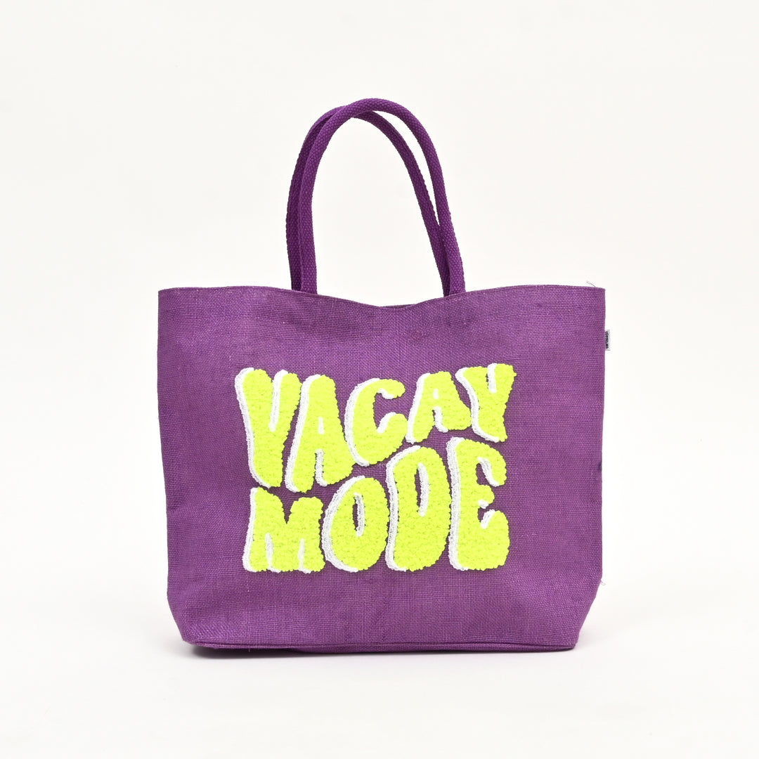 Neon Vacay Mode Beach Tote – Chic Multi-Color Jute Bag
