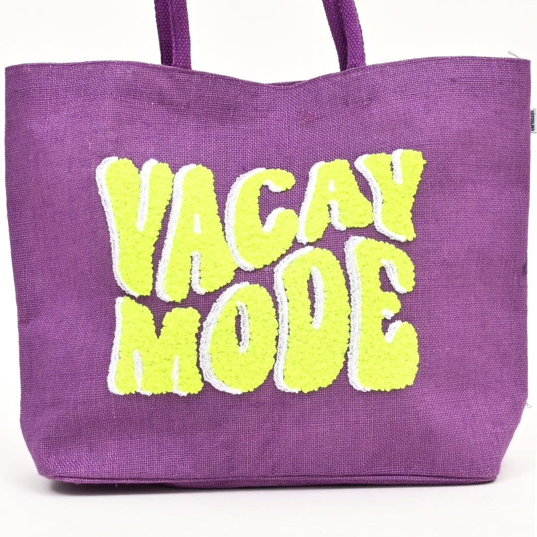 Neon Vacay Mode Beach Tote – Chic Multi-Color Jute Bag