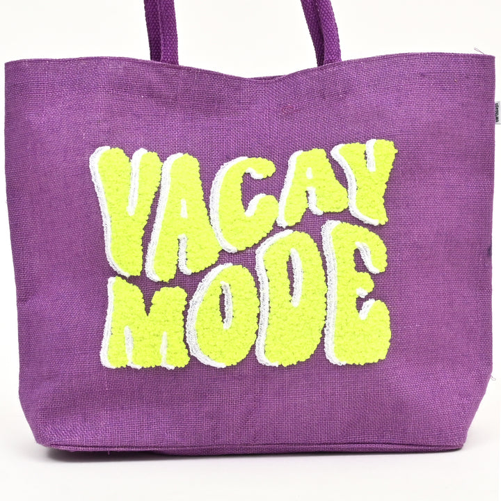 Neon Vacay Mode Beach Tote – Chic Multi-Color Jute Bag