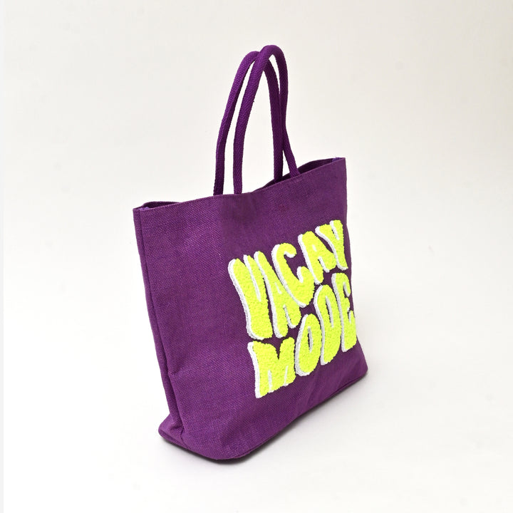 Neon Vacay Mode Beach Tote – Chic Multi-Color Jute Bag