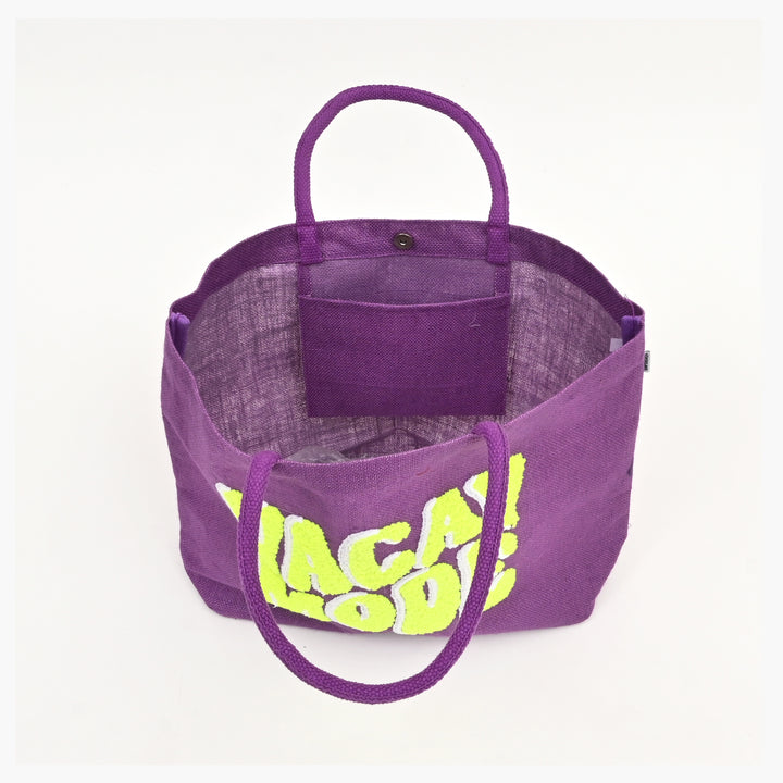 Neon Vacay Mode Beach Tote – Chic Multi-Color Jute Bag
