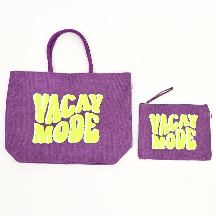 Neon Vacay Mode Beach Tote – Chic Multi-Color Jute Bag