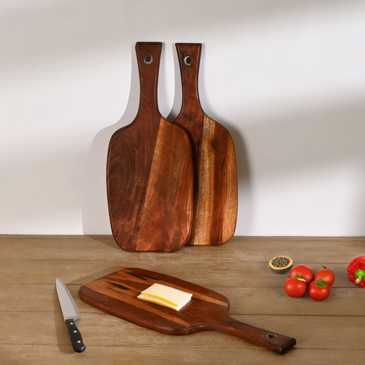 Wooden Paddle Cutting Board Set of 3 Kitchen Serving Boards