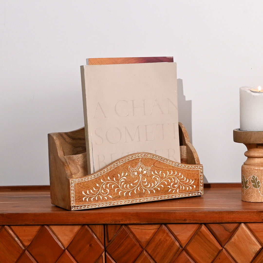 Natural Wooden Desk Organiser Office Storage Holder