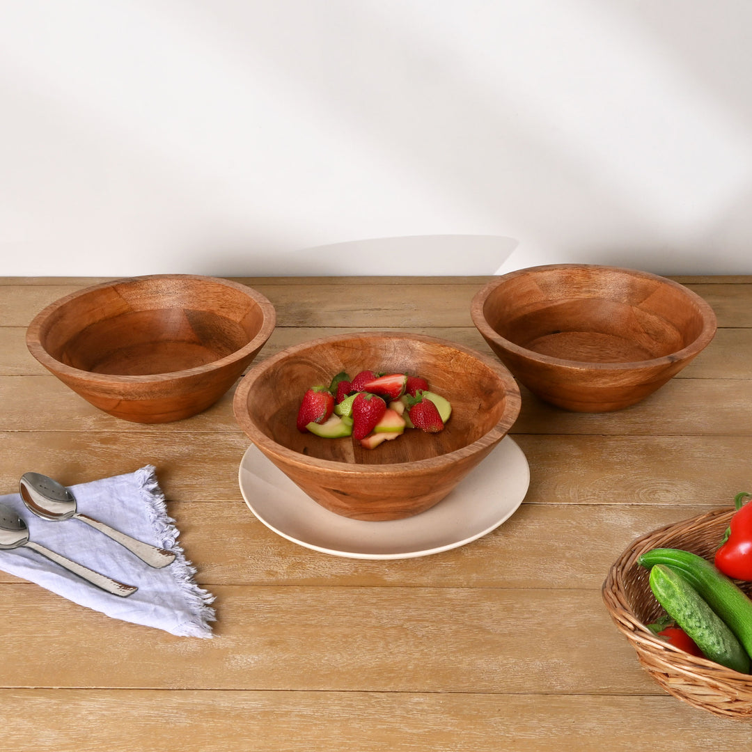 Large Wooden Bowls Set of 3 – Natural Finish