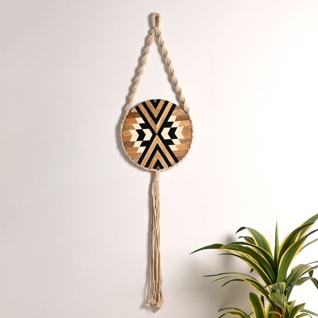 Wood & Rope Wall Hanging with Geometric Design – 29 cm