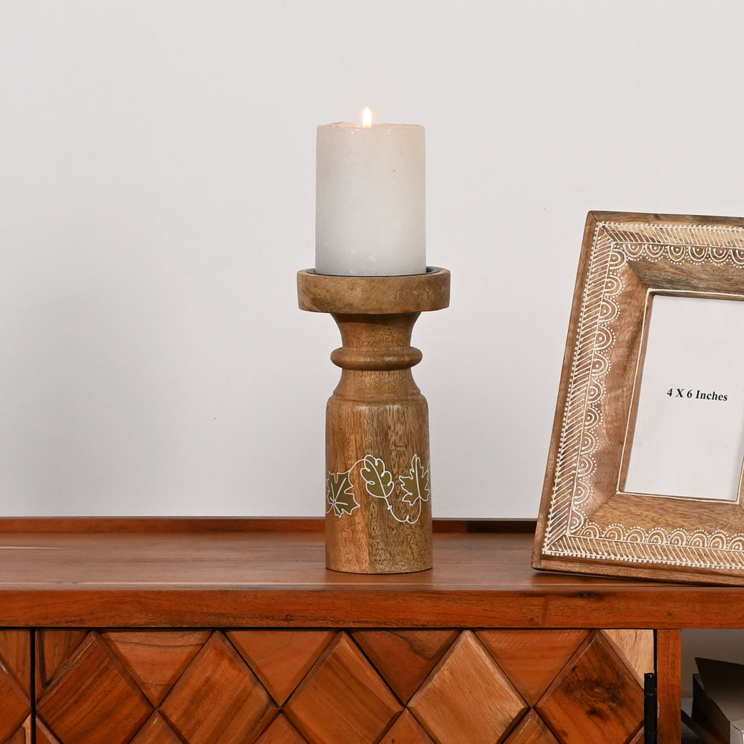 Painted Wooden Pillar Candle Holders Set of 2 – 20 cm