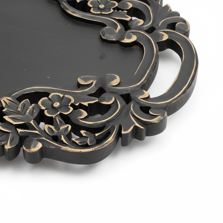 Handcrafted Black Adirondack Carved Wood Serving Tray