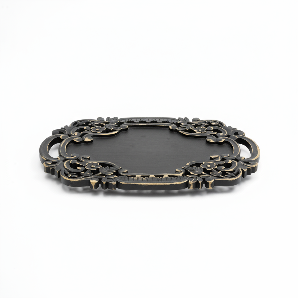 Handcrafted Black Adirondack Carved Wood Serving Tray