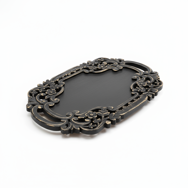 Handcrafted Black Adirondack Carved Wood Serving Tray