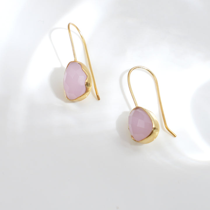 Petal Hook Earrings with Pink Stone – Elegant Gold Finish