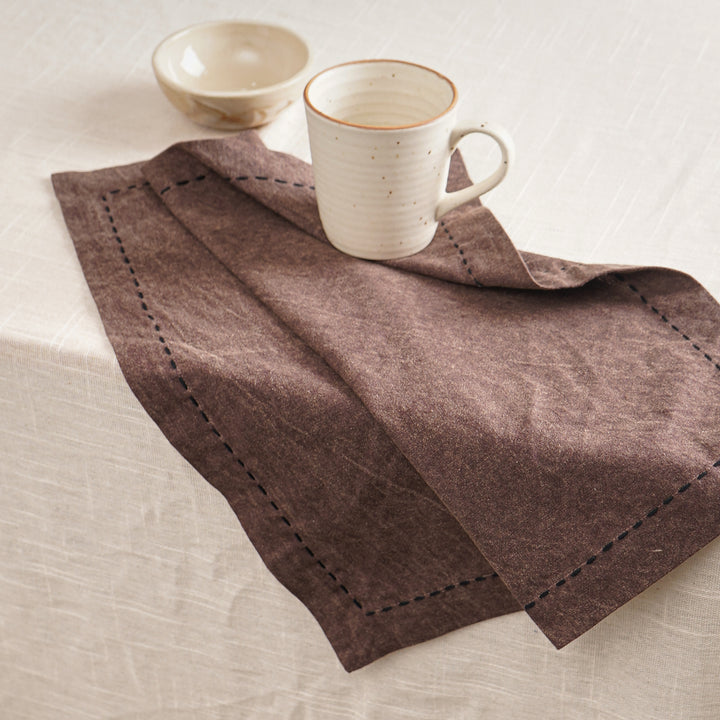 Set di due tovaglioli in cotone/lino - Marrone