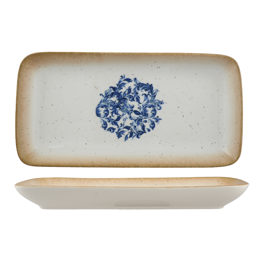 Cruise Amalfi Rectangular Porcelain Plate | Mediterranean Blue Floral Serving Platter | Professional Hospitality Tableware | Set of 6