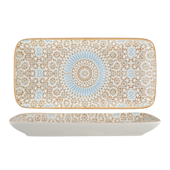 Set of 6 Rectangular Porcelain Plate | Moroccan Pattern Serving Platter | Professional Hospitality Tableware
