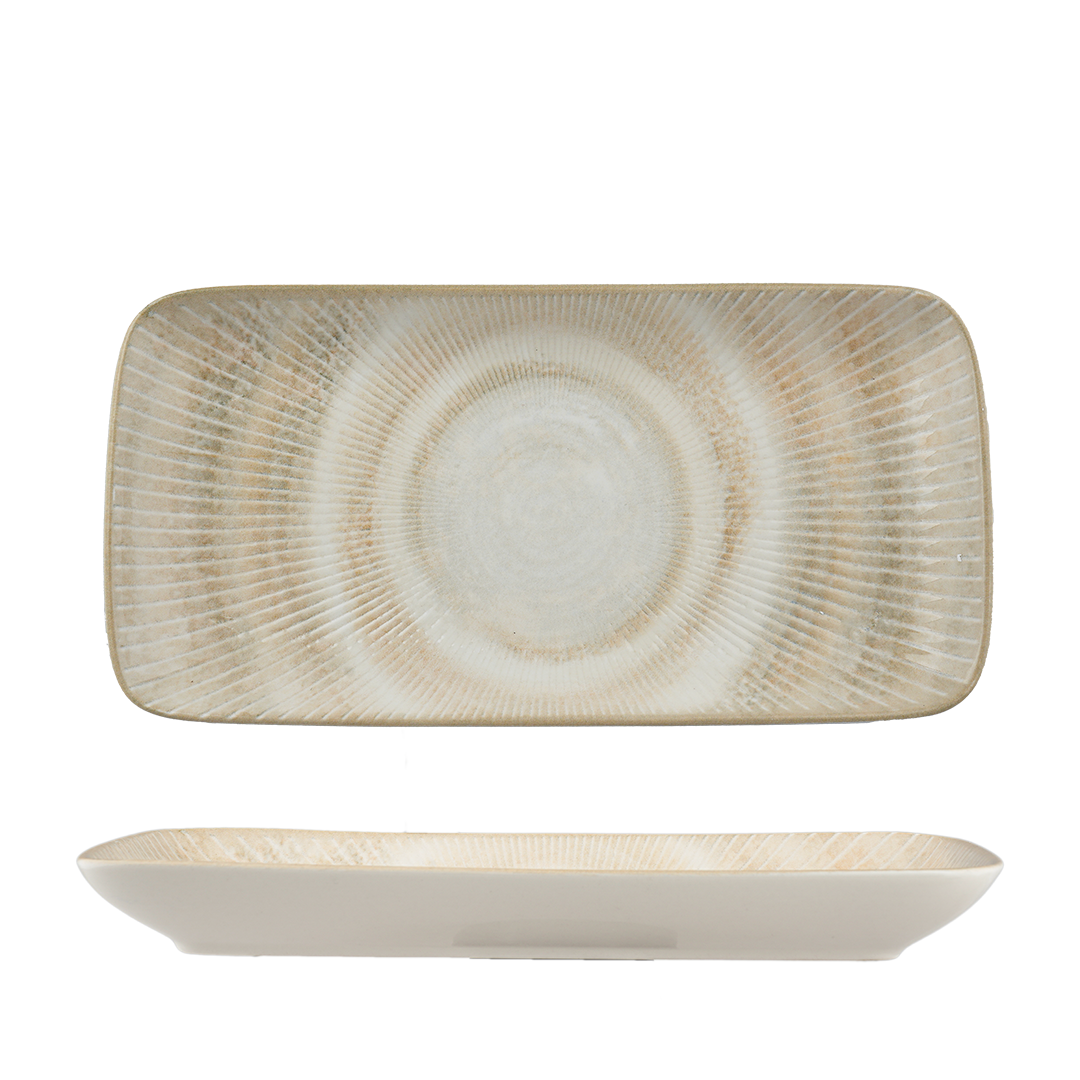 Paros Shell Sand Rectangular Porcelain Plate | Textured Serving Platter | Professional Hospitality Tableware