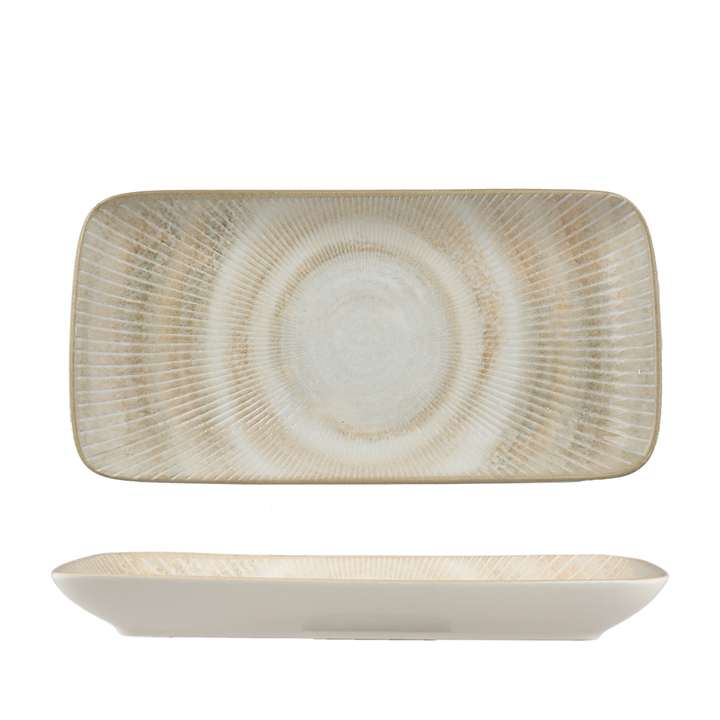 Paros Shell Sand Rectangular Porcelain Plate | Textured Serving Platter | Professional Hospitality Tableware