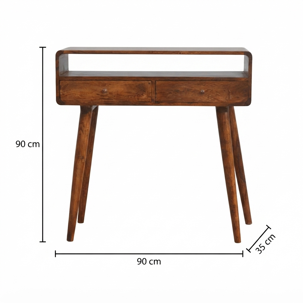 Solid Mango Wood Console Table with 2 Drawers Brown Finish