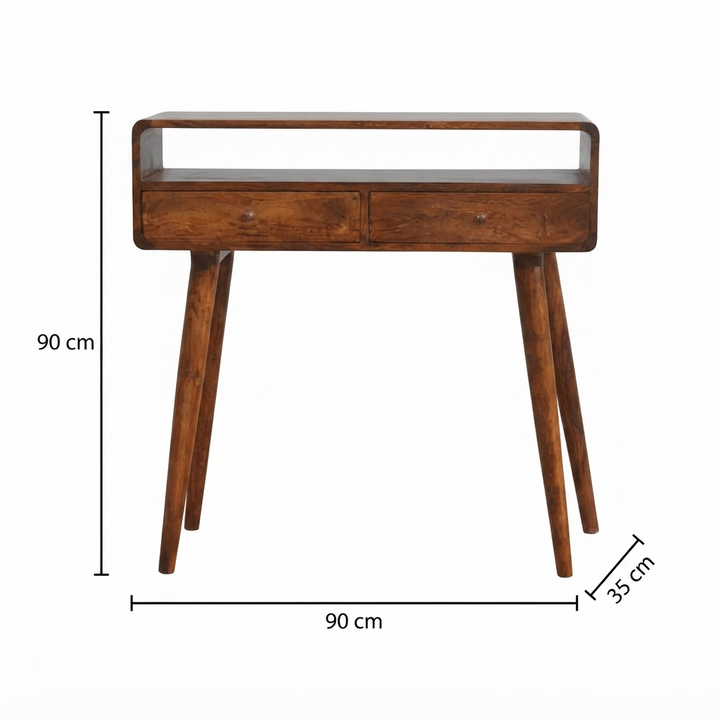 Solid Mango Wood Console Table with 2 Drawers Brown Finish