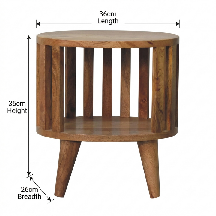 Round Solid Mango Wood Open Shelf Bedside Table