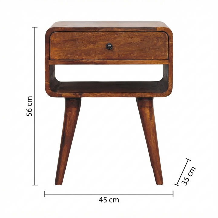 Solid Mango Wood Nightstand with Drawer & Shelf Brown Finish