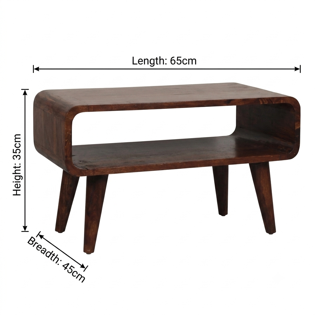 Brown Lacquered Chestnut Solid Mango Wood Minimalist TV Stand with Open Compartment & Tapered Legs