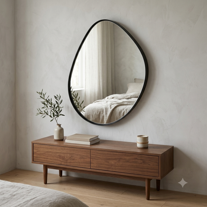 Organic Pebble Black Wall Mirror Modern Decorative Accent