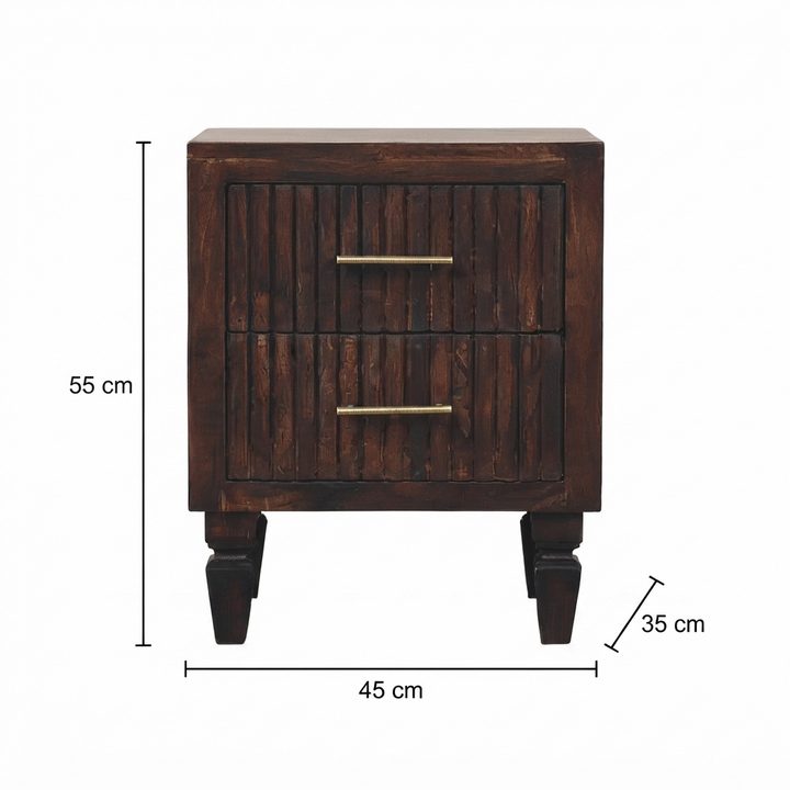 Solid Mango Wood 2 Drawer Bedside Table Brown Finish