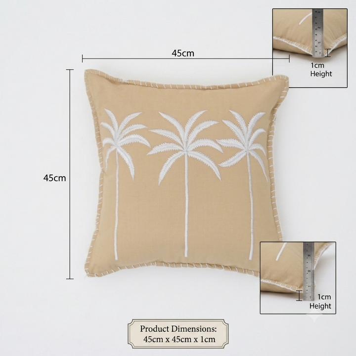 Palm Tree Embroidered Cotton Cushion with Filler 46cm