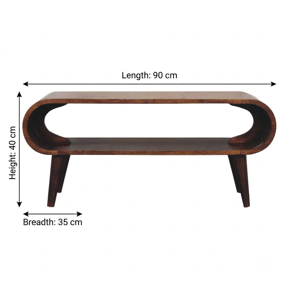 Chocolate Brown Lacquered Oak-Finish Solid Mango Wood Amaya Mini Coffee Table with Nordic Legs