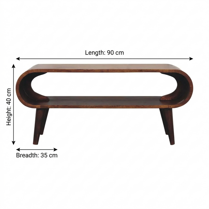 Chocolate Brown Lacquered Oak-Finish Solid Mango Wood Amaya Mini Coffee Table with Nordic Legs