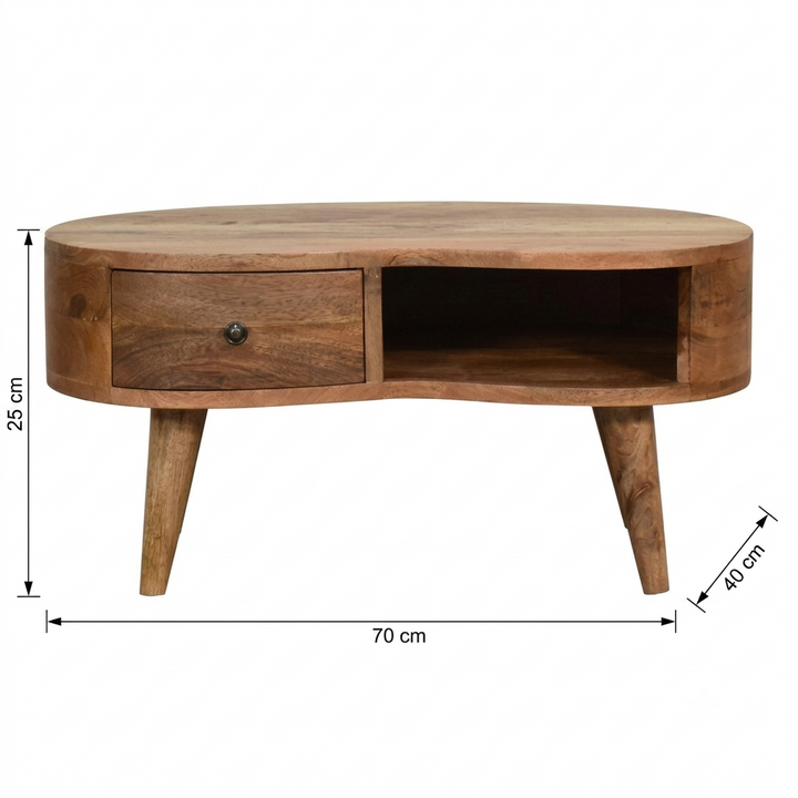 Solid Mango Wood Round Coffee Table with Drawer