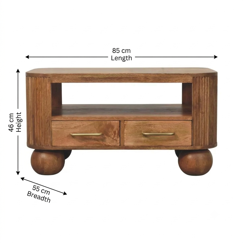 Solid Mango Wood Coffee Table with Drawers Brown Finish