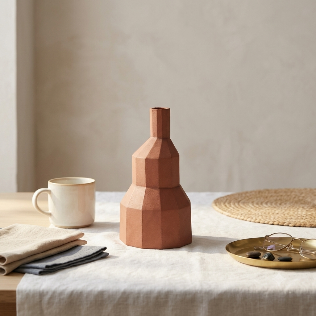 Vetra Aluminium Vase – Terracotta Finish Tabletop Décor (36 cm)