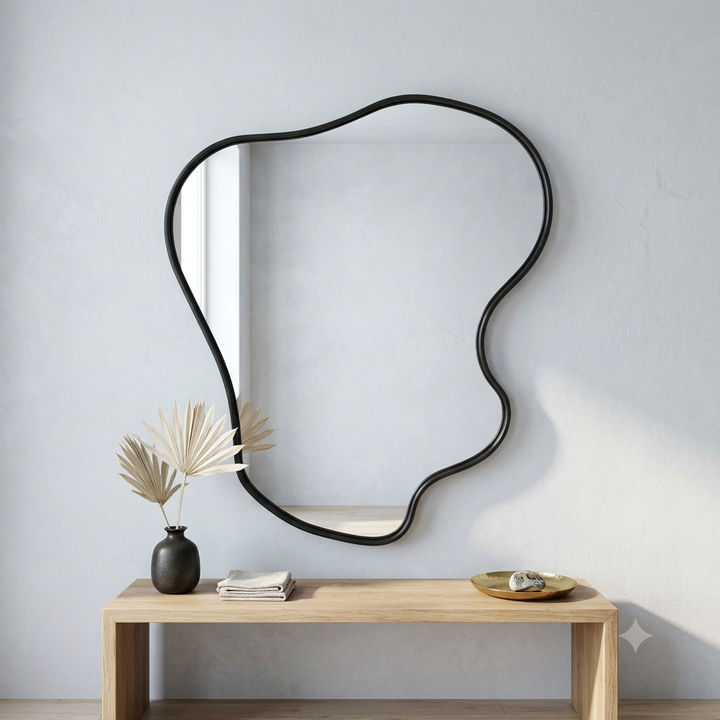 Freeform Wave Black Wall Mirror Modern Decorative Décor