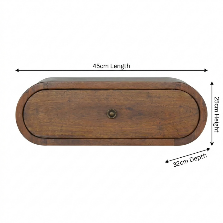 Chocolate Brown Lacquered Solid Mango Wood Round Wall-Mounted Mini Bedside with 2 Drawers