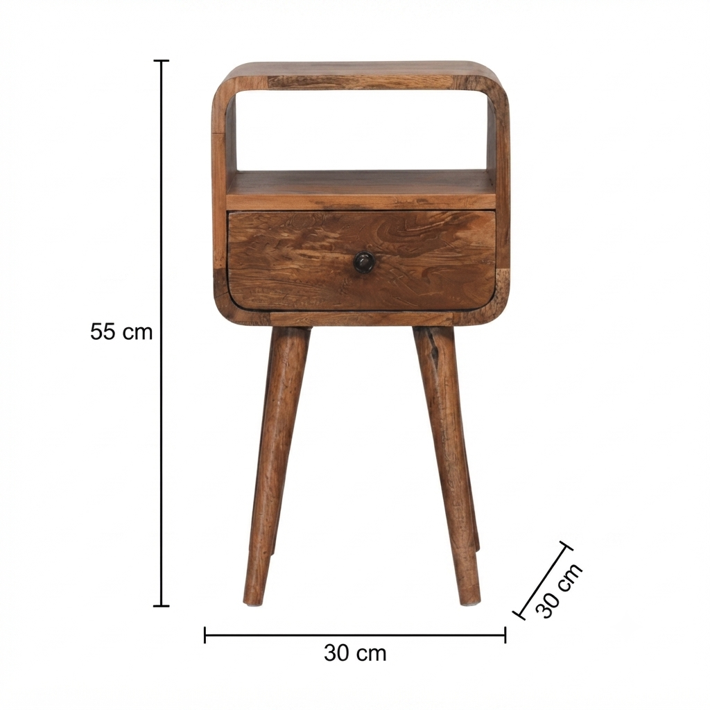 Solid Mango Wood Bedside Table with Drawer Brown Finish