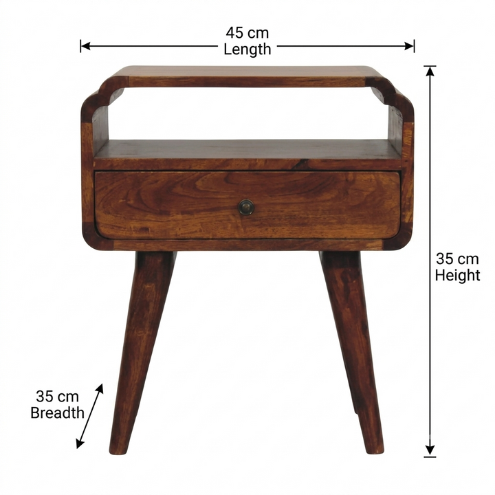 Solid Mango Wood Bedside Table with Drawer & Shelf