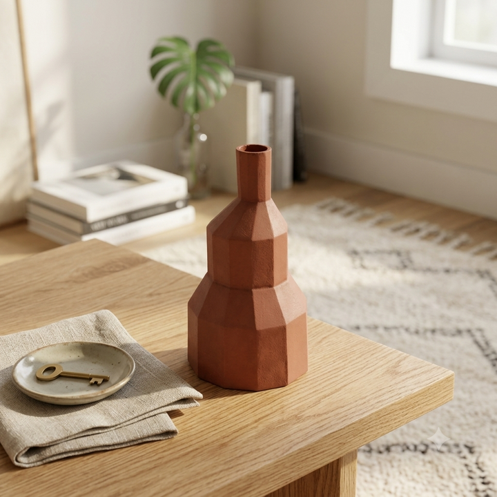 Vetra Aluminium Vase – Terracotta Finish Tabletop Décor (36 cm)